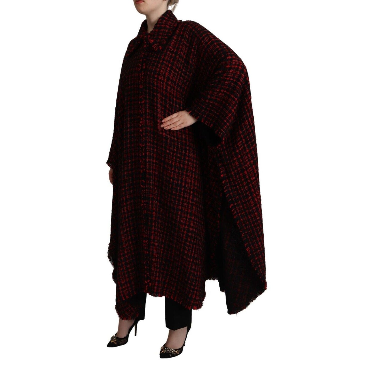 Dolce & Gabbana Black Red Cotton Checkered Over Coat Jacket 1728,67345645728,Black and Red,Clothing,Dolce & Gabbana,Full-Length Jackets - Jackets & Coats - Clothing,IT40|S,Jackets & Coats - Clothing,Jackets & Coats - Women - Clothing,Material: 41% Cotton