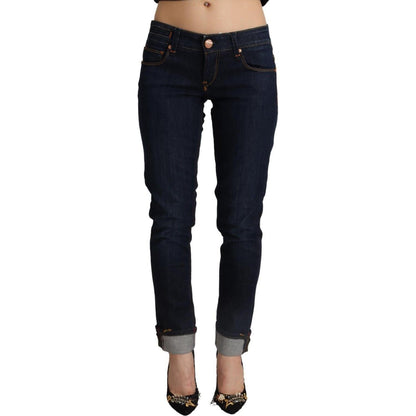 Acht Blue Cotton Low Waist Slim Fit Denim Women Trouser Jeans
