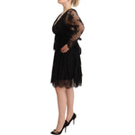 Aniye By Black Floral Lace Cotton Long Sleeves V-neck Shift Dress