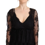 Aniye By Black Floral Lace Cotton Long Sleeves V-neck Shift Dress
