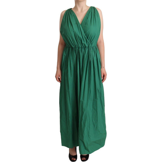 Dolce & Gabbana Green Cotton Sleeveless V-neck Dress