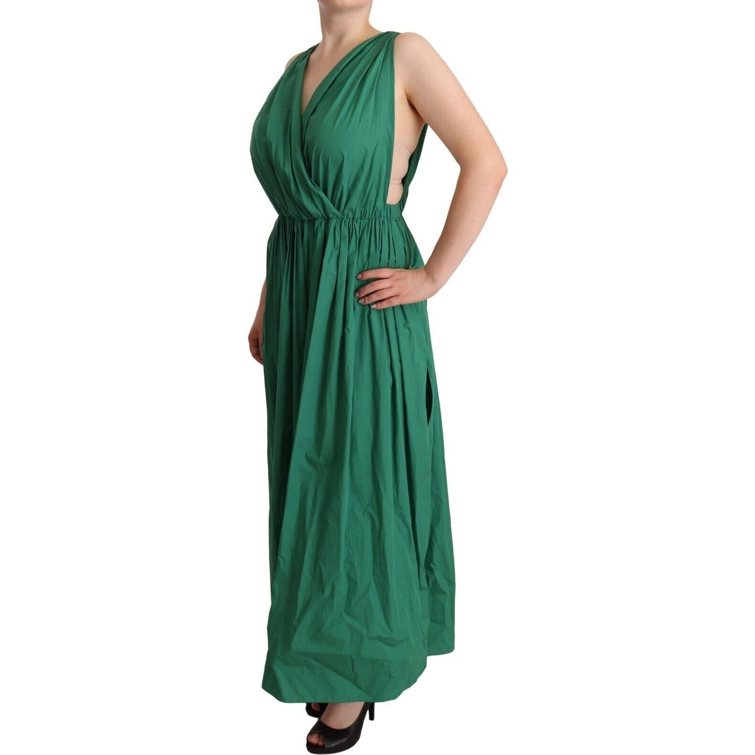 Dolce & Gabbana Green Cotton Sleeveless V-neck Dress