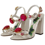Dolce & Gabbana White Leather Crystal Keira Heels Sandals Shoes