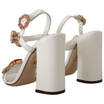 Dolce & Gabbana White Leather Crystal Keira Heels Sandals Shoes