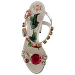 Dolce & Gabbana White Leather Crystal Keira Heels Sandals Shoes