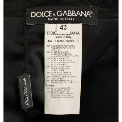 Dolce & Gabbana Black Crystal Handmade Above Knee Skirt