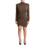 Patrizia Pepe Brown Acetate Long Sleeves Turtle Neck Sheath Dress