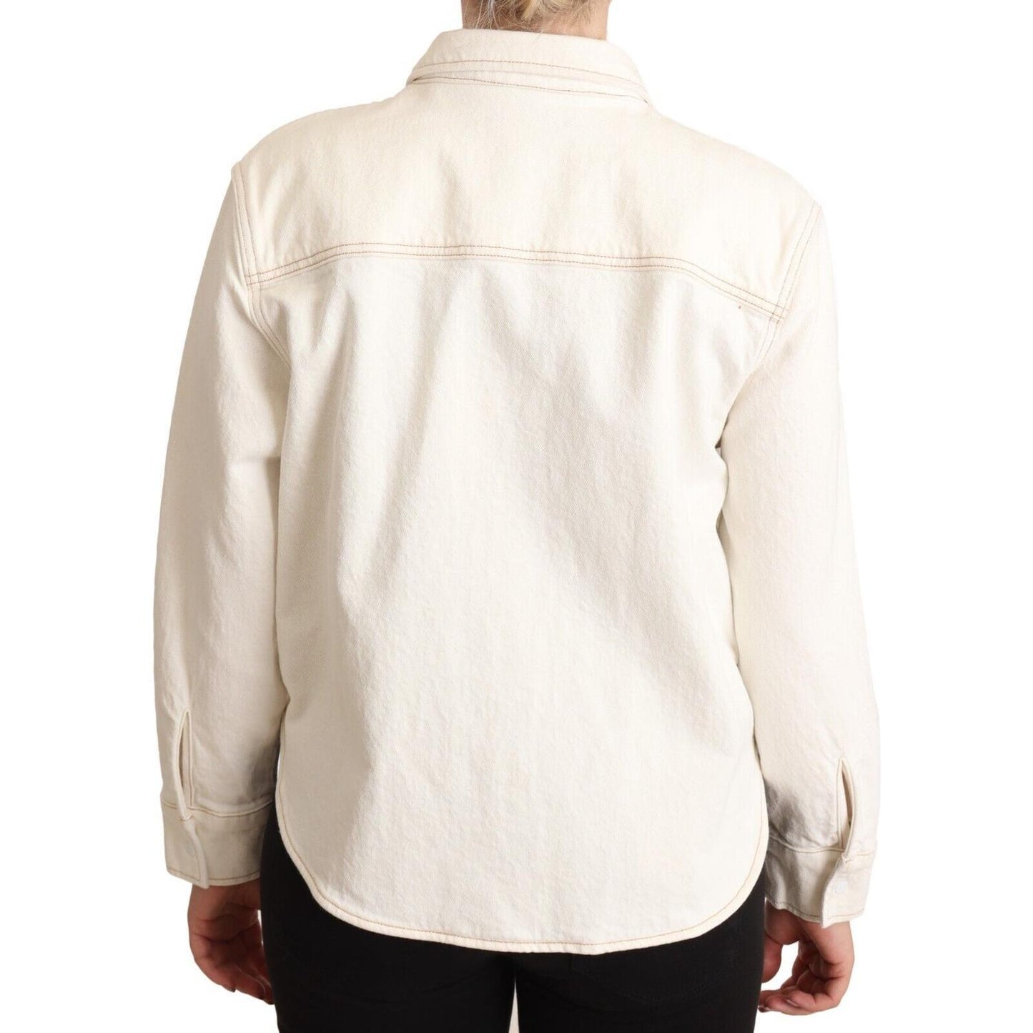 Levi's White Cotton Collared Long Sleeves Button Down Polo Top