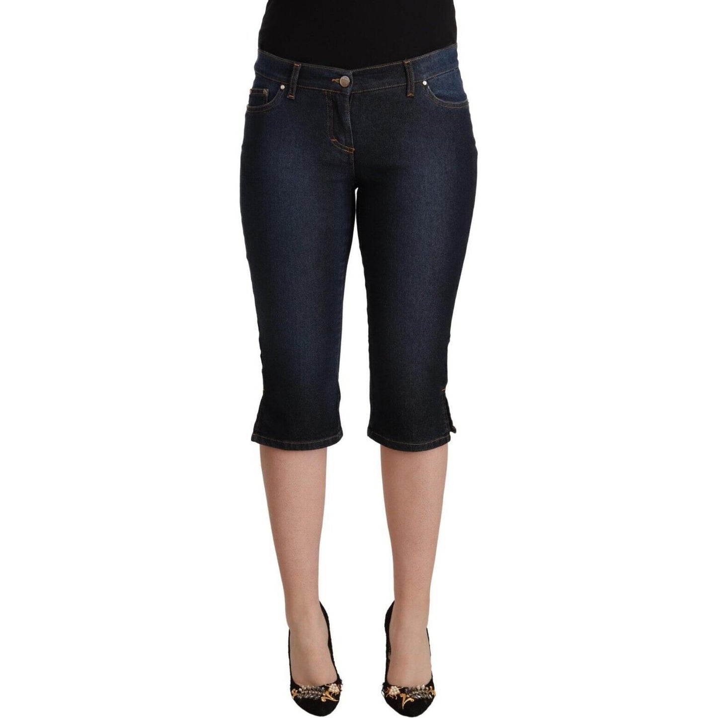 GF Ferre Blue Cotton Stretch Low Waist Slim Capri Denim Jeans