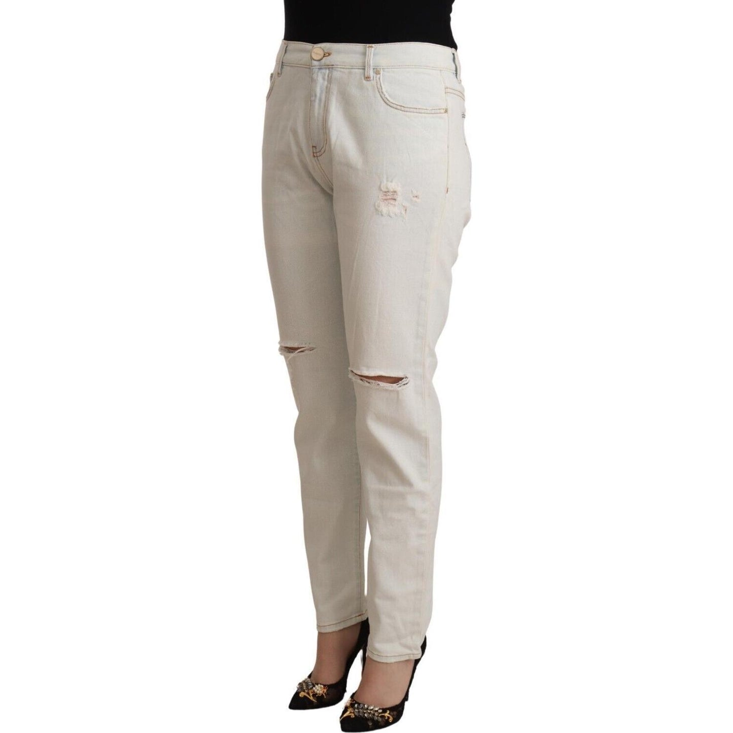 PINKO White Cotton Distressed Mid Waist Skinny Denim Jeans