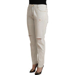 PINKO White Cotton Distressed Mid Waist Skinny Denim Jeans