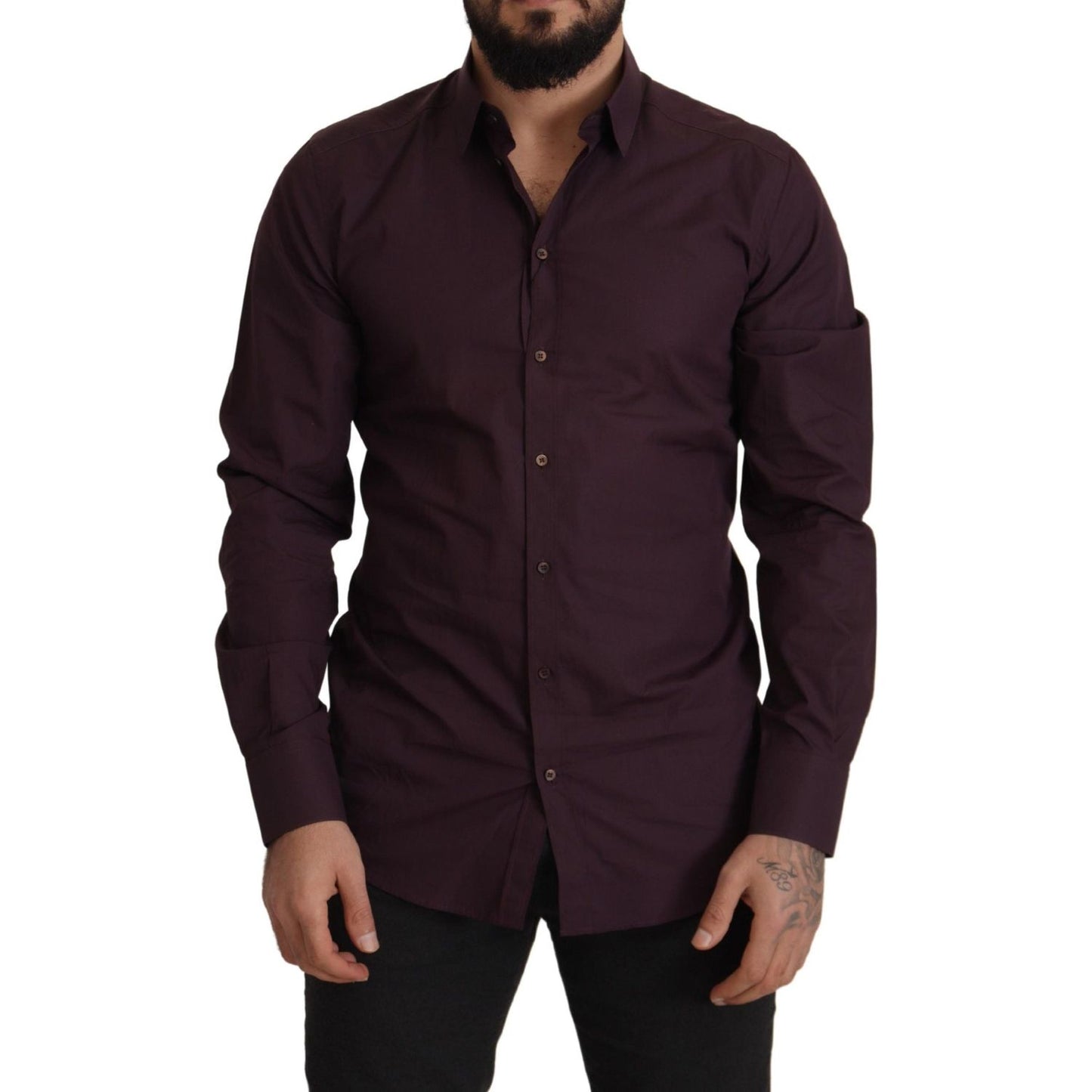 Dolce & Gabbana Purple Cotton GOLD Slim Fit Dress Shirt