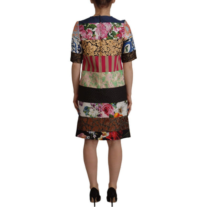 Dolce & Gabbana Multicolor Pachwork Floral Sheath Jaquard Mini Gown Dress