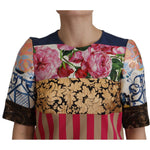 Dolce & Gabbana Multicolor Pachwork Floral Sheath Jaquard Mini Gown Dress
