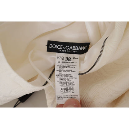 Dolce & Gabbana White Jaquard Midi Floral Sheath Brocade Dress