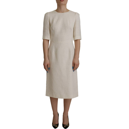 Dolce & Gabbana White Jaquard Midi Floral Sheath Brocade Dress