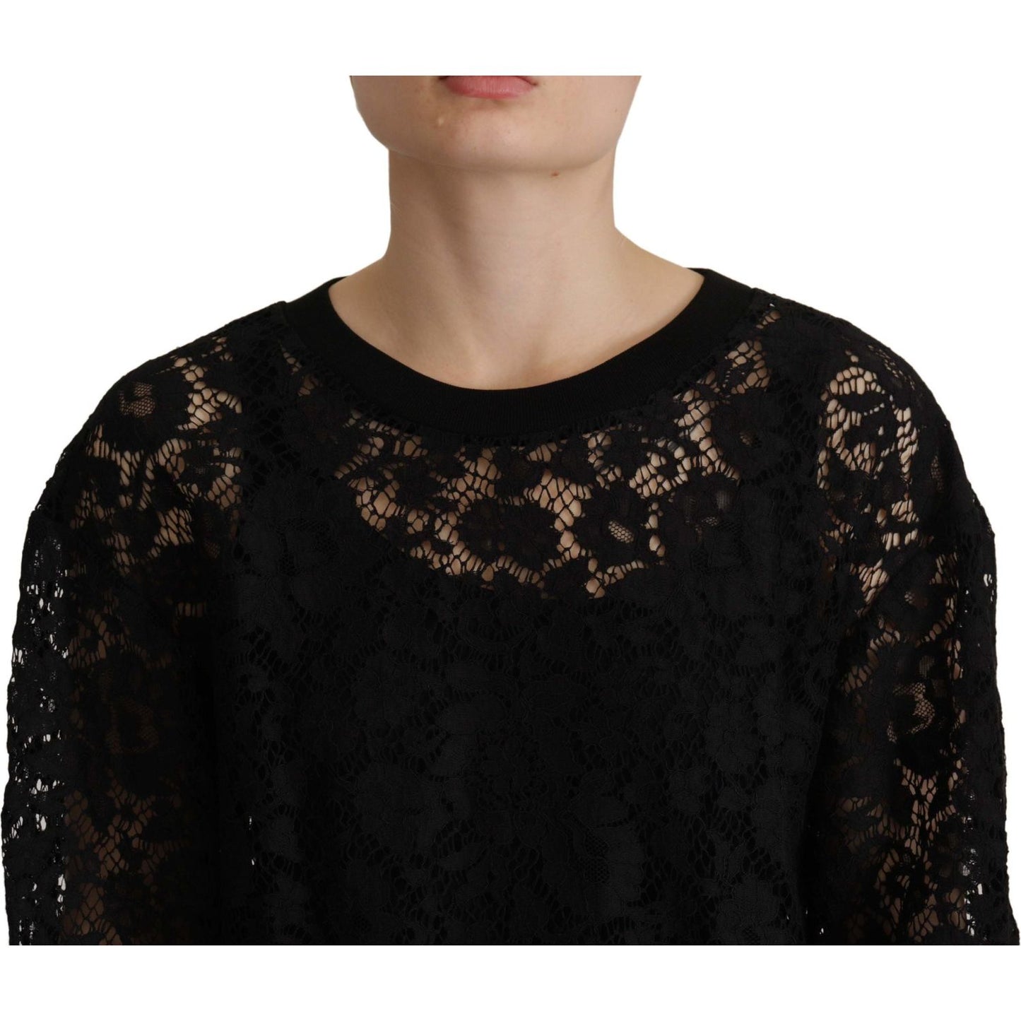 Dolce & Gabbana Black Floral Lace Pullover Sicily Blouse