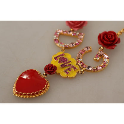 Dolce & Gabbana Gold Rose Love Crystal Charm Chain Necklace