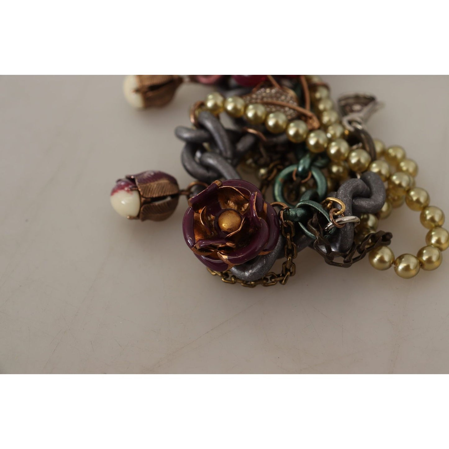 Dolce & Gabbana Gold Brass Sicily Floral Crystal Statement Necklace