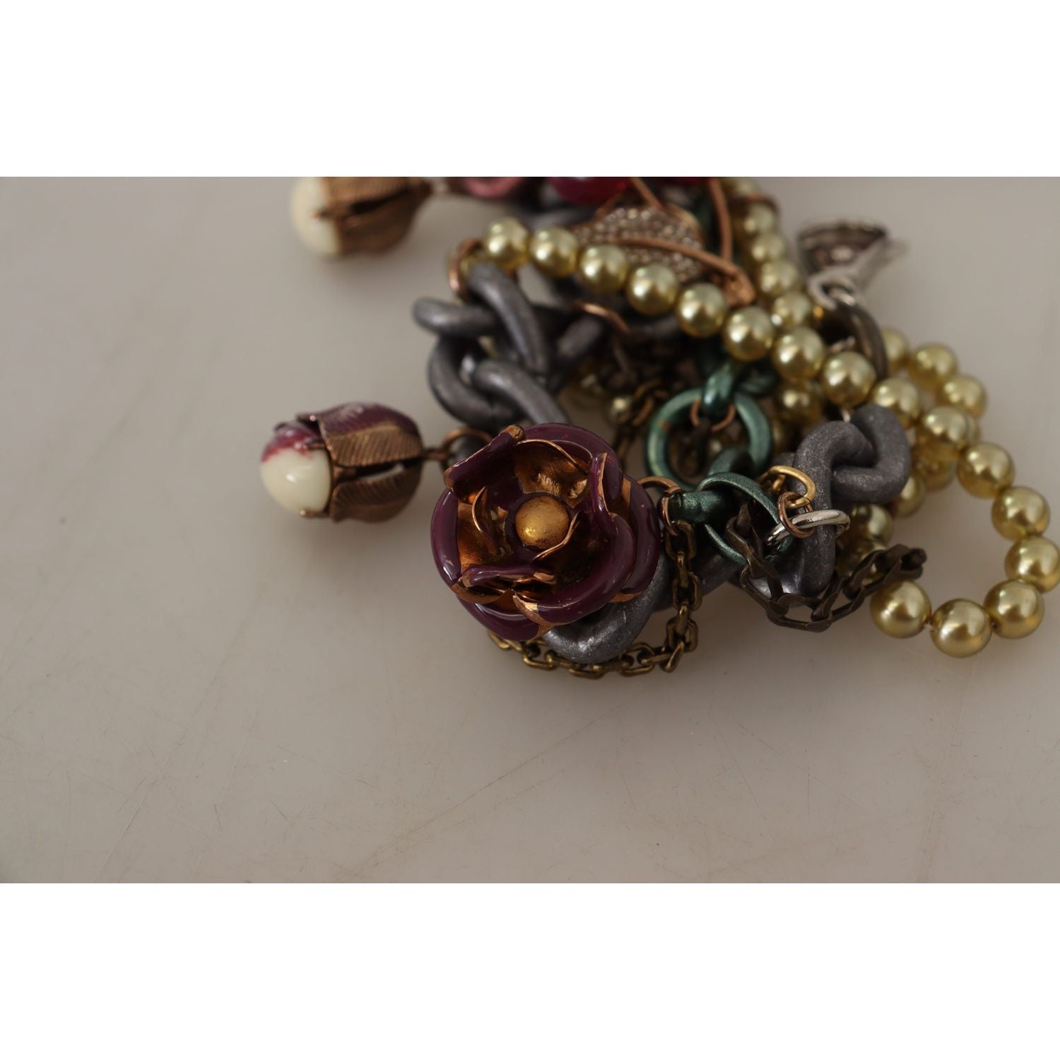 Dolce & Gabbana Gold Brass Sicily Floral Crystal Statement Necklace
