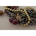 Dolce & Gabbana Gold Brass Sicily Floral Crystal Statement Necklace Necklace