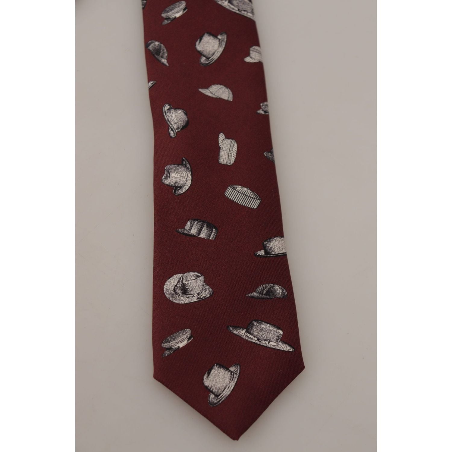 Dolce & Gabbana Maroon Hat Pattern 100% Silk Adjustable Accessory Tie