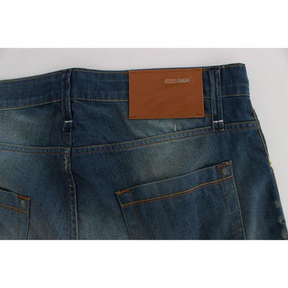 Acht Blue Wash Denim Cotton Stretch Baggy Fit Jeans