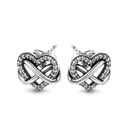 PANDORA Mod. SPARKLING INFINITY HEART STUD EARRINGS.