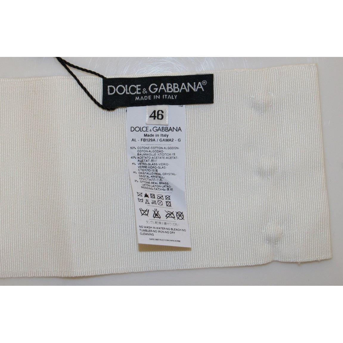 Dolce & Gabbana White Crystal Brass Wide Waist Runway Belt