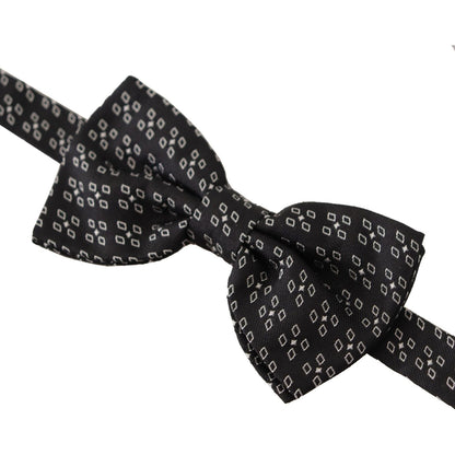 Dolce & Gabbana Dark Gray White Polka Dot 100% Silk Neck Papillon Tie
