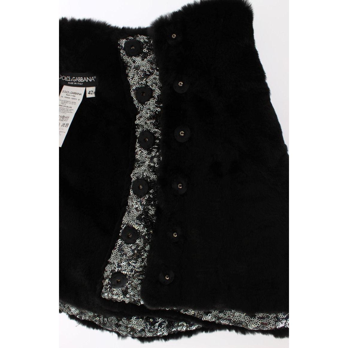 Dolce & Gabbana Silver Sequined Floral Weasel Fur Shoulder Scarf Wrap