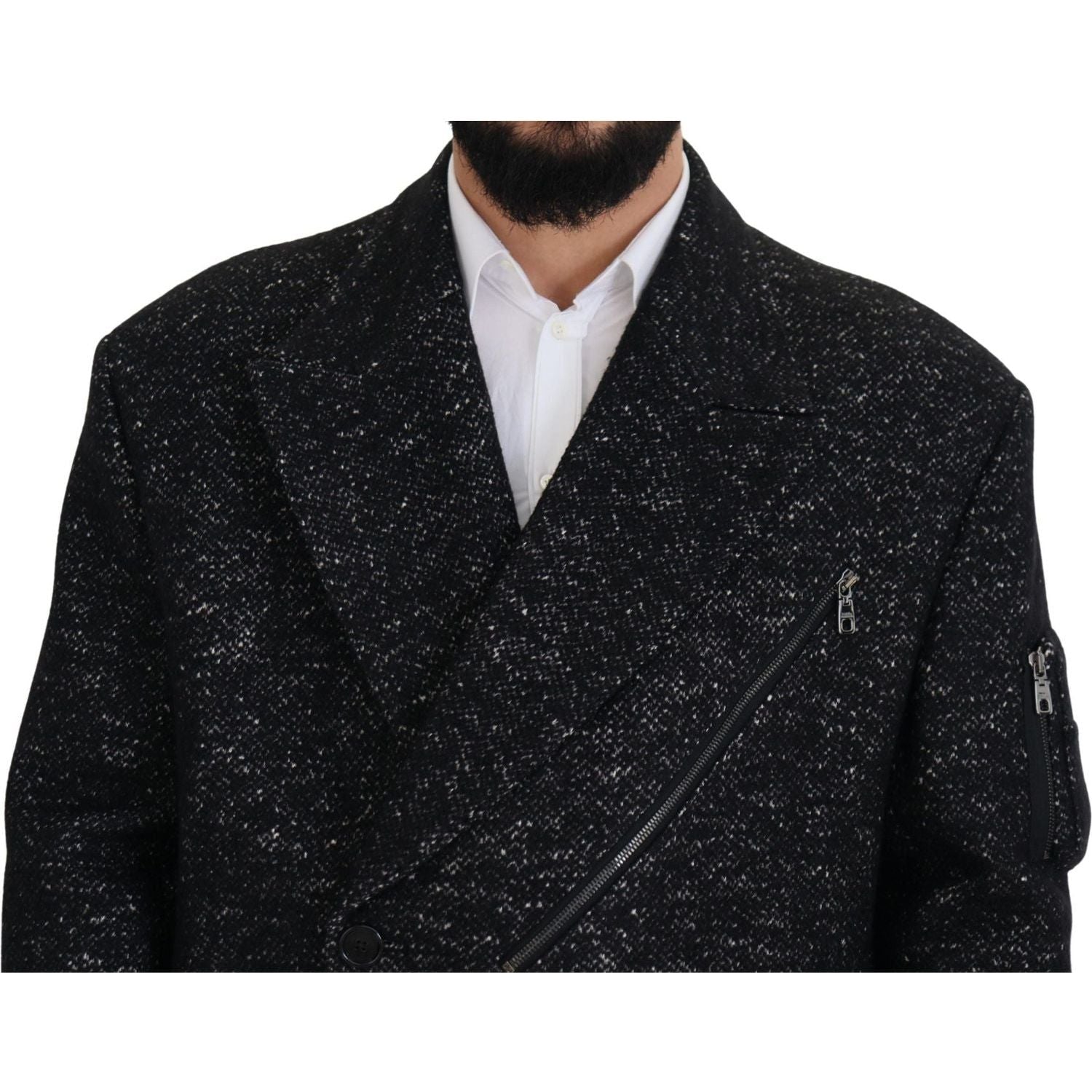 Dolce & Gabbana Black Wool Double Breasted Coat Men Jacket