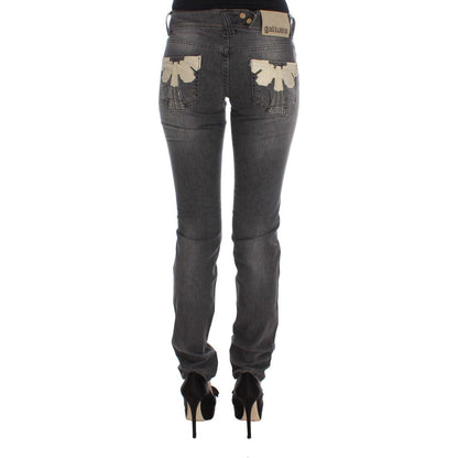 John Galliano Gray Wash Cotton Blend Slim Fit Stretch Jeans