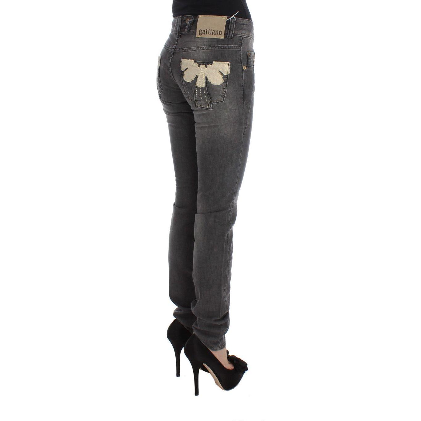 John Galliano Gray Wash Cotton Blend Slim Fit Stretch Jeans