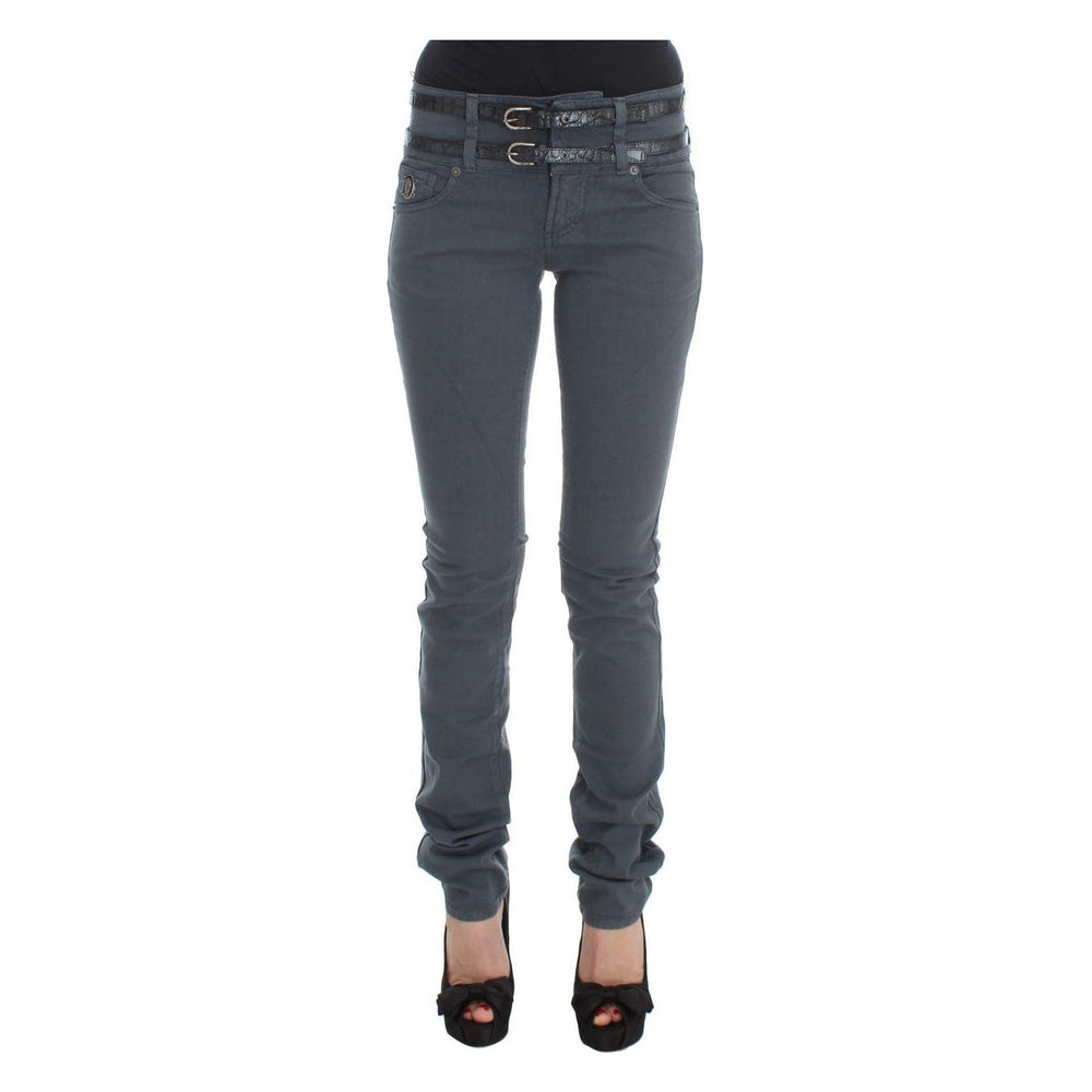 John Galliano Blue Cotton Blend Slim Fit High Waist Jeans Jeans & Pants