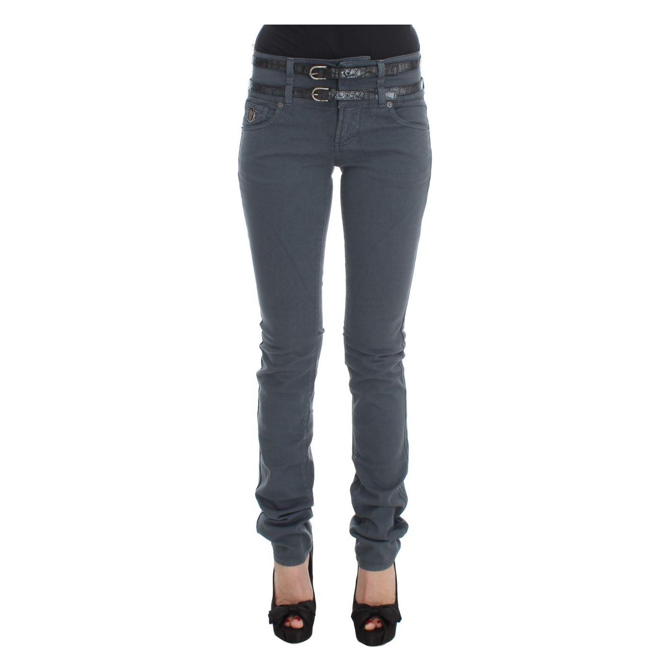 John Galliano Blue Cotton Blend Slim Fit High Waist Jeans Jeans & Pants