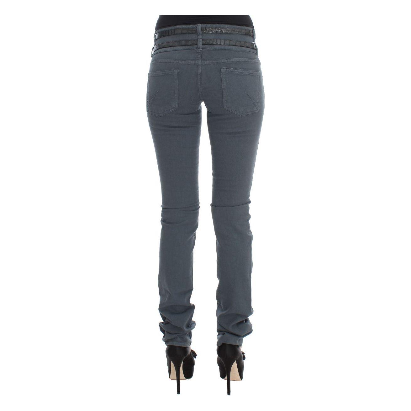 John Galliano Blue Cotton Blend Slim Fit High Waist Jeans Jeans & Pants
