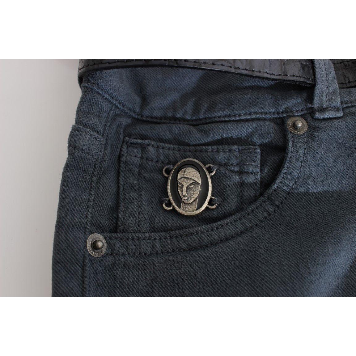 John Galliano Blue Cotton Blend Slim Fit High Waist Jeans Jeans & Pants