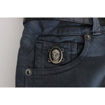 John Galliano Blue Cotton Blend Slim Fit High Waist Jeans Jeans & Pants
