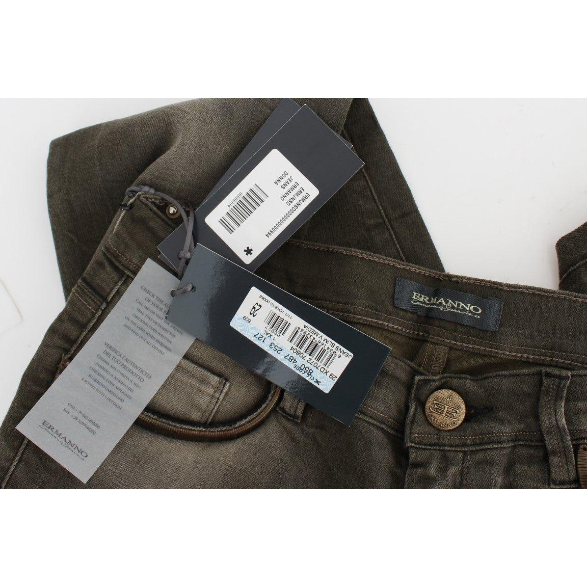 Ermanno Scervino Gray Wash Cotton Blend Slim Fit Jeans