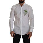 Dolce & Gabbana White Cotton Peacock Feather Formal GOLD Shirt
