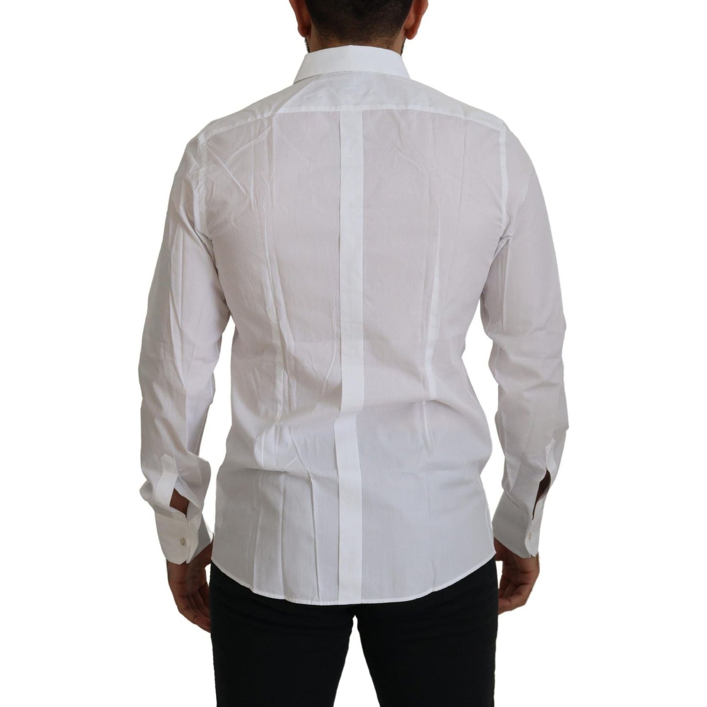 Dolce & Gabbana White Cotton Peacock Feather Formal GOLD Shirt