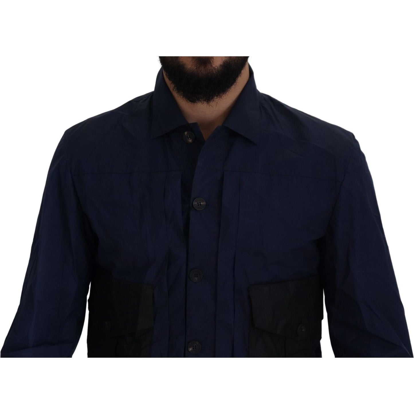 Dsquared² Dark Blue Cotton Collared Long Sleeves Casual Shirt