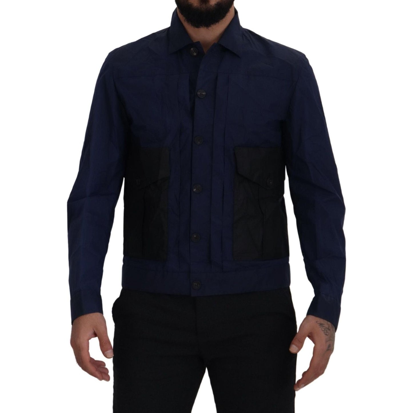 Dsquared² Dark Blue Cotton Collared Long Sleeves Casual Shirt