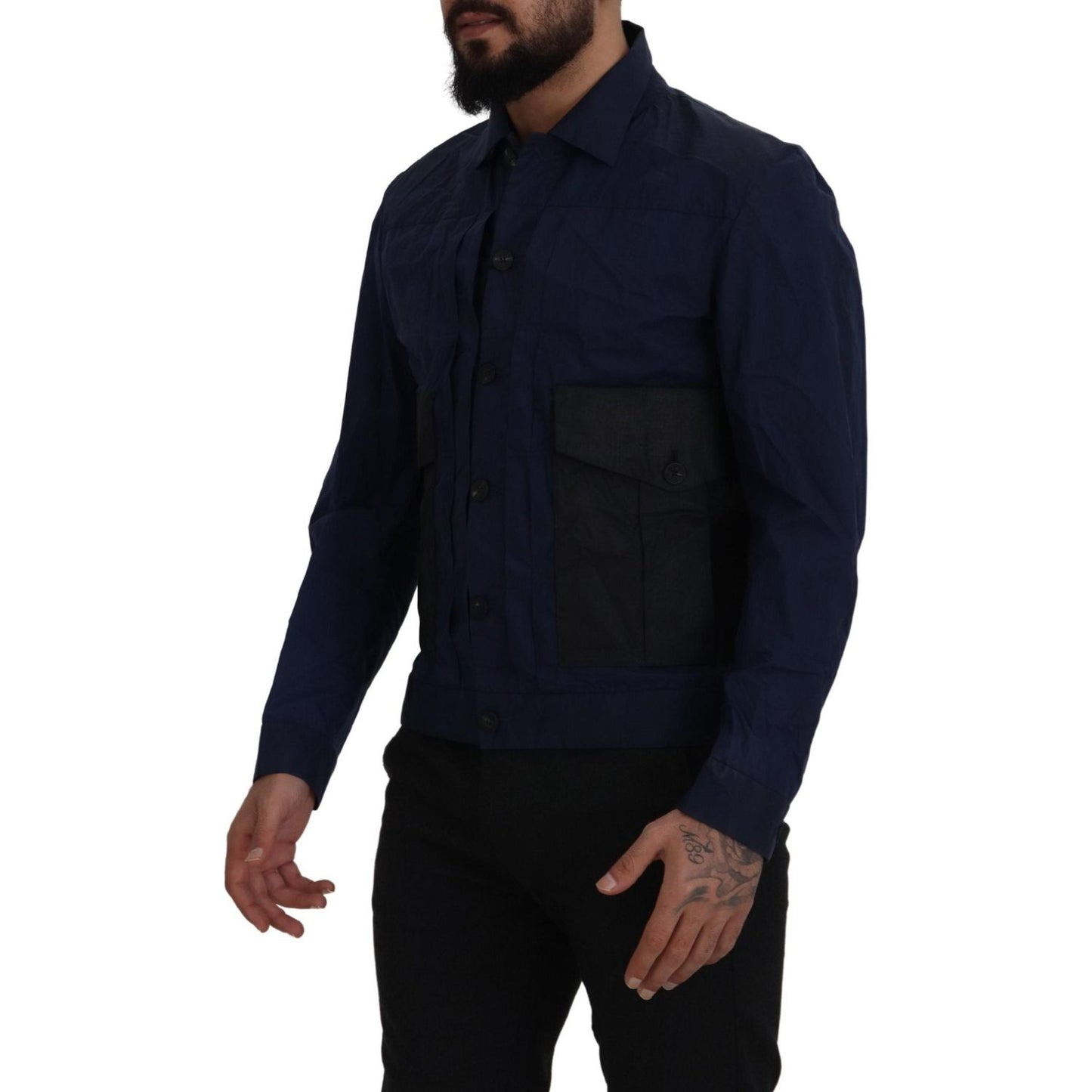 Dsquared² Dark Blue Cotton Collared Long Sleeves Casual Shirt