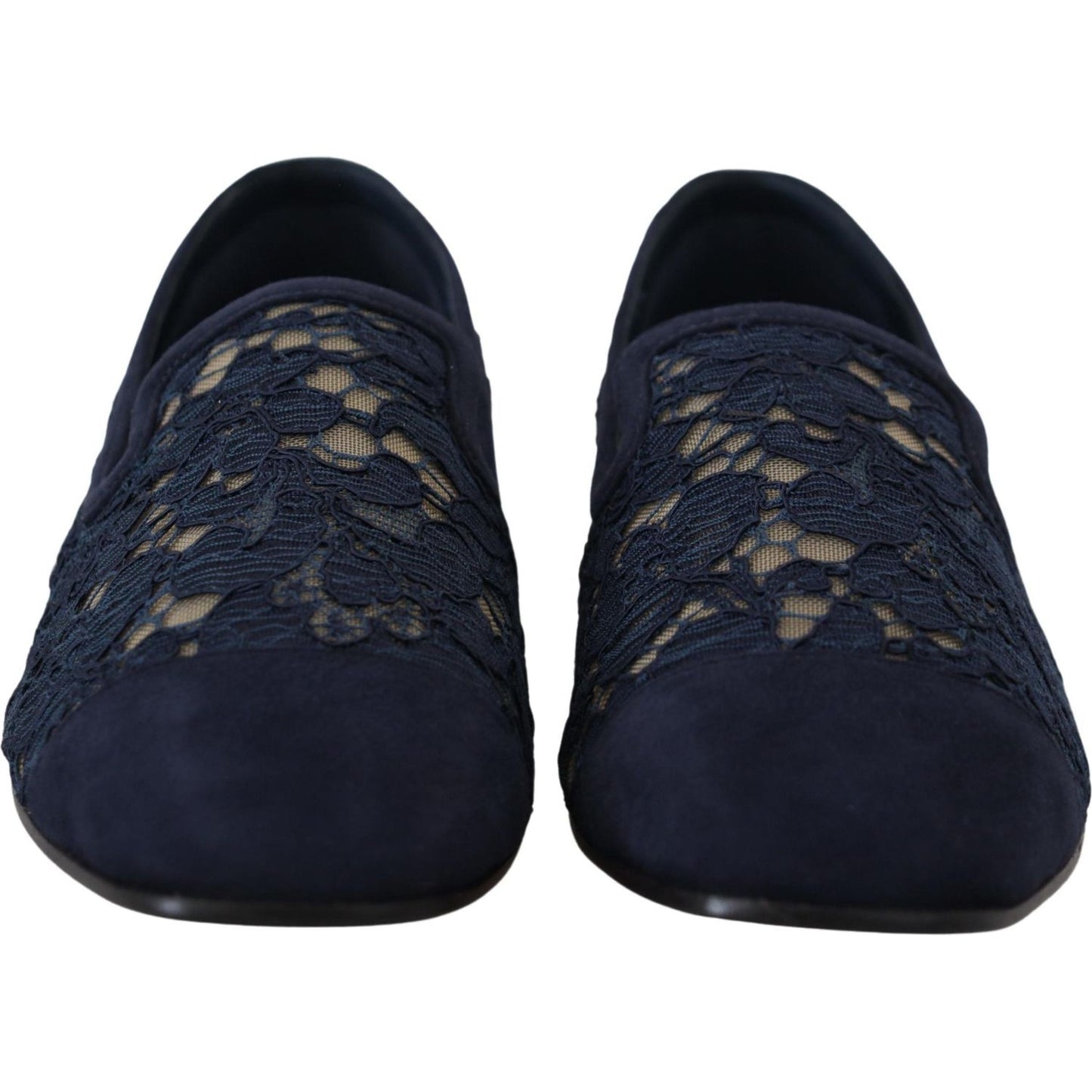 Dolce & Gabbana Blue Floral Lace Slip Ons Loafers Flats Shoes