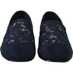 Dolce & Gabbana Blue Floral Lace Slip Ons Loafers Flats Shoes