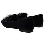 Dolce & Gabbana Black Velvet Crystals Loafers Flats Shoes