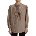 Dolce & Gabbana Brown Waistband Sleeves Ascot Collar Top Blouse