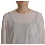 Dolce & Gabbana White Silk DG Logo Embroidered Long Sleeves Blouse